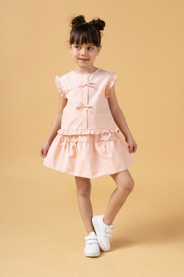 Minipodyum Girls' Summer Set with Bow and Balloon Skirt