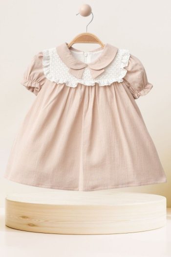 Baby's Breath Flower Lace Collared Summer Short Sleeve Muslin Dress for Girls
