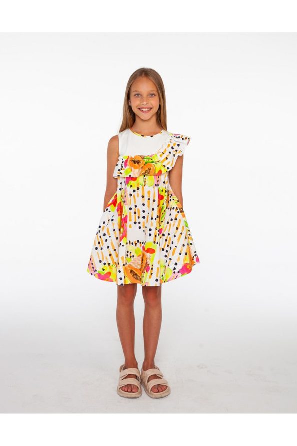 SheShe Papaya Printed Comfortable Fit Girl's Dress
