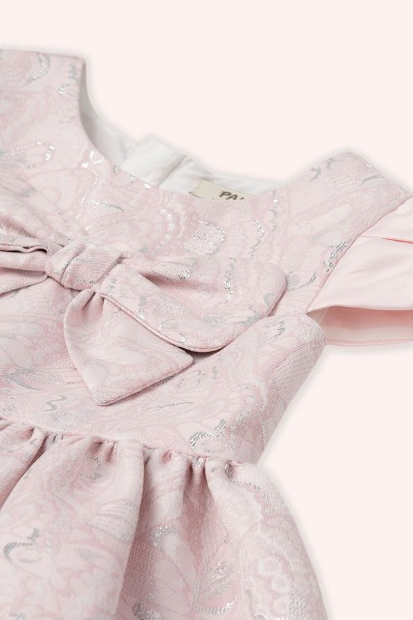 Pink Bow Detail Jacquard Dress for Girls