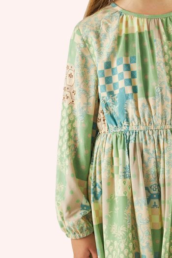 Beige Patterned Dress for Girls