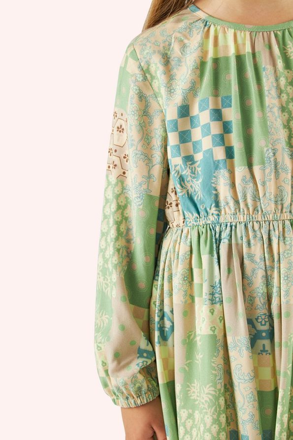 Beige Patterned Dress for Girls