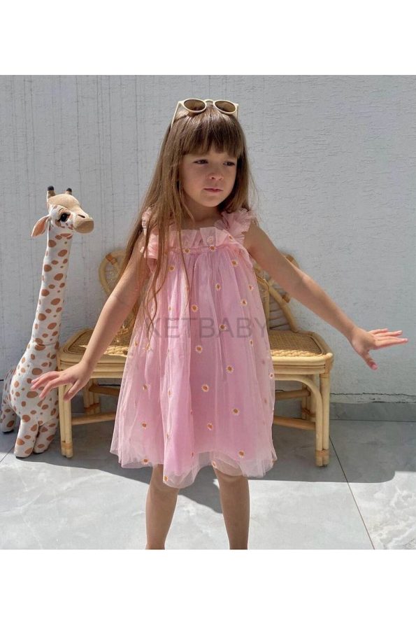 KETBaby Girls' Daisy Embroidered Sleeveless Dress