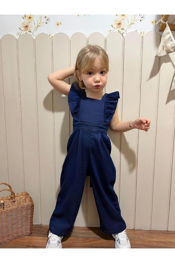 Miabambim Ruffled Detail Denim Jumpsuit Navy Blue