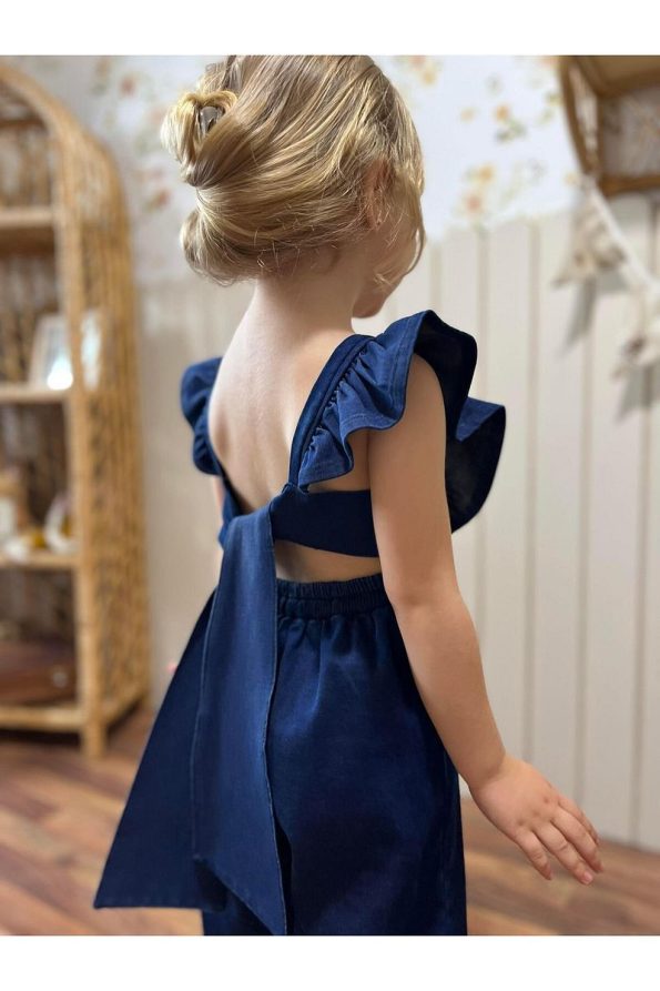 Miabambim Ruffled Detail Denim Jumpsuit Navy Blue