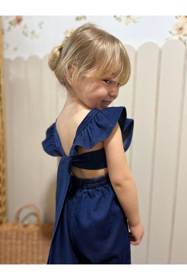 Miabambim Ruffled Detail Denim Jumpsuit Navy Blue
