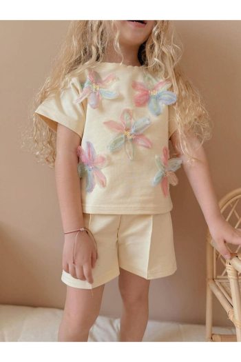 Yigit Boutique Floral Embroidered Shorts Set for Girls
