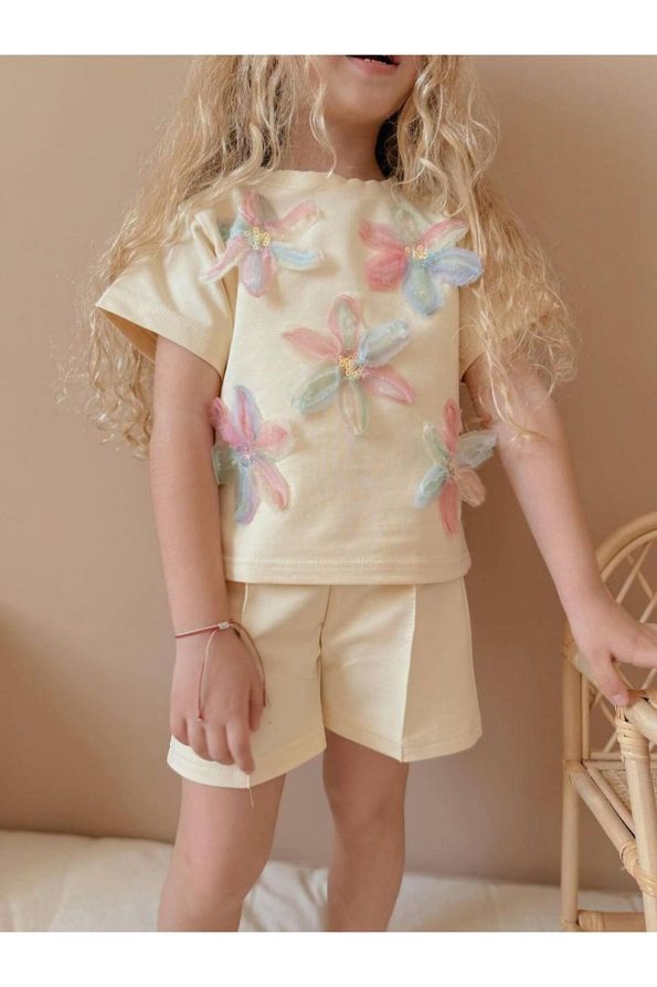 Yigit Boutique Floral Embroidered Shorts Set for Girls