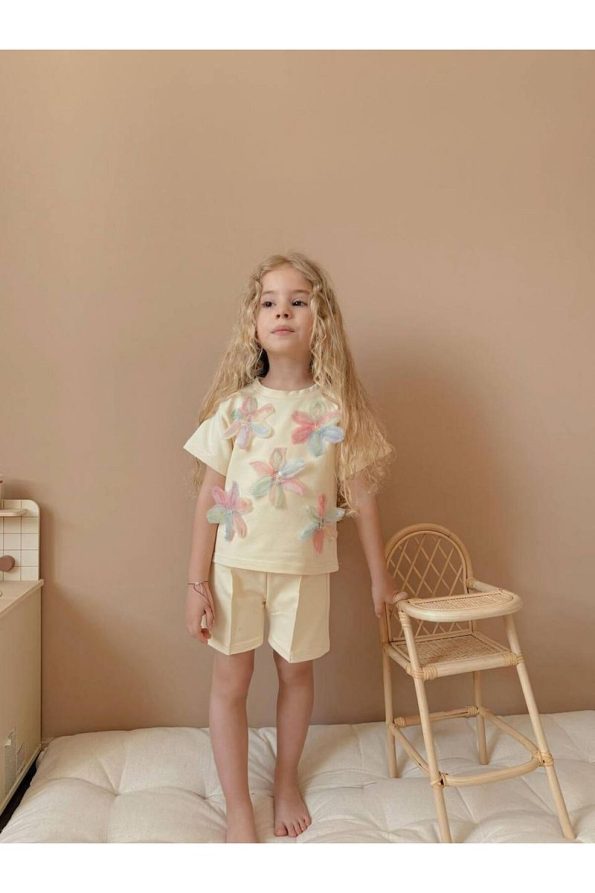 Yigit Boutique Floral Embroidered Shorts Set for Girls