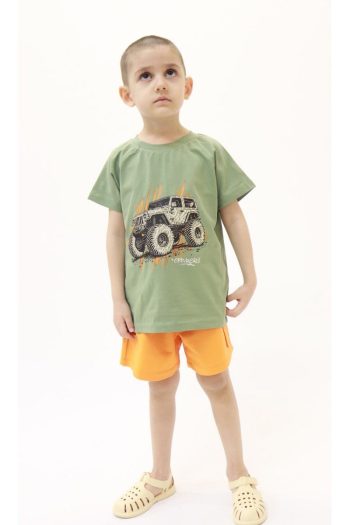 Pumpkin Off-Road Raglan Sleeve T-Shirt and Orange Shorts Set for Boys (Ages 2-8)