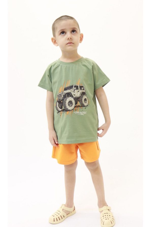 Pumpkin Off-Road Raglan Sleeve T-Shirt and Orange Shorts Set for Boys (Ages 2-8)
