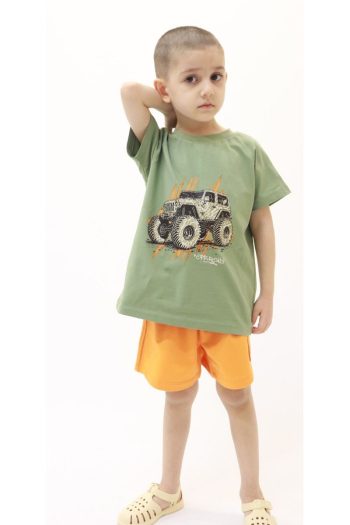 Pumpkin Off-Road Raglan Sleeve T-Shirt and Orange Shorts Set for Boys (Ages 2-8)