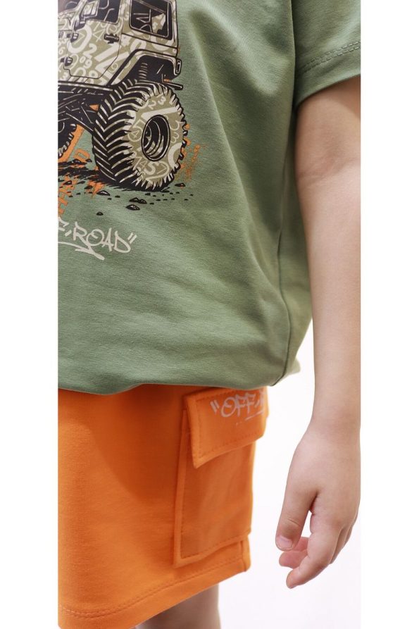 Pumpkin Off-Road Raglan Sleeve T-Shirt and Orange Shorts Set for Boys (Ages 2-8)