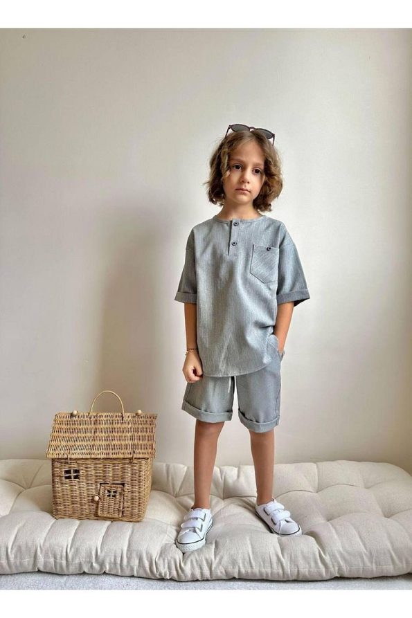 Yigit Boutique Boys' Poplin Fabric Shorts Set