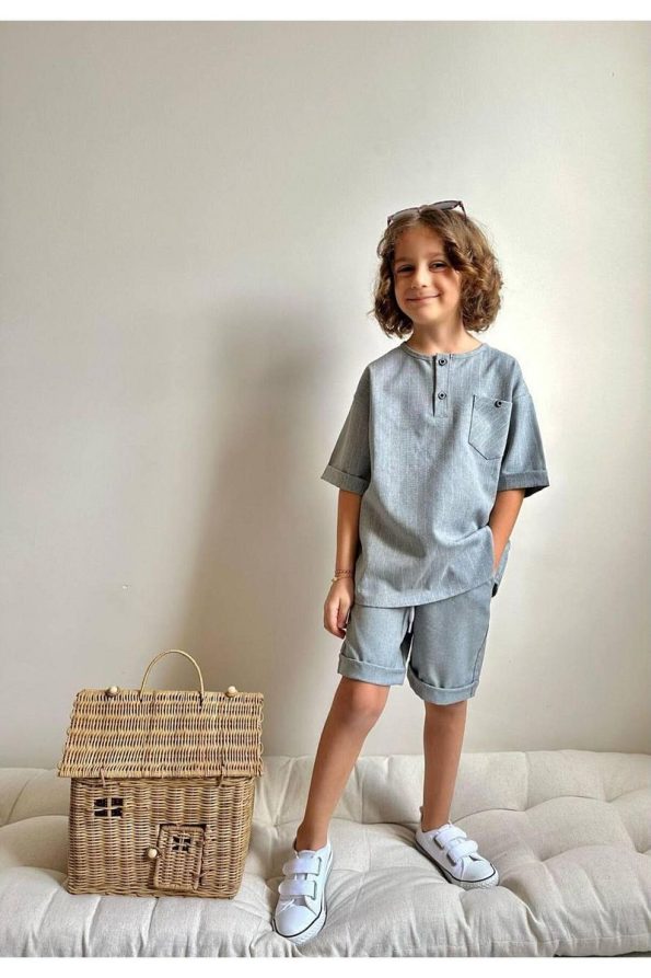 Yigit Boutique Boys' Poplin Fabric Shorts Set