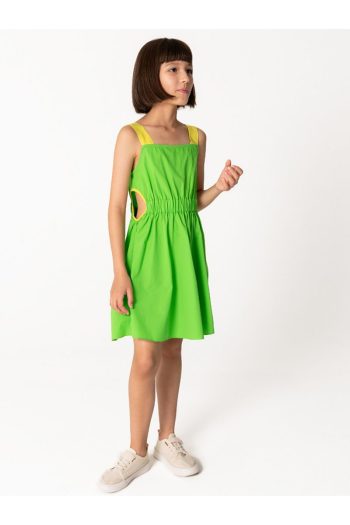 SheShe Yellow Strap Green Dress for Girls