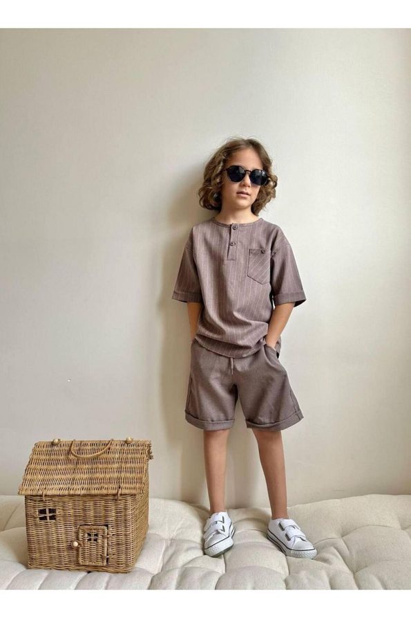 Yigit Boutique Boys' Poplin Fabric Short Set