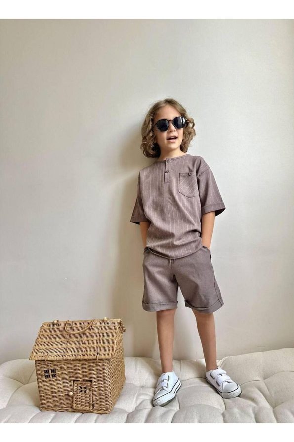 Yigit Boutique Boys' Poplin Fabric Short Set