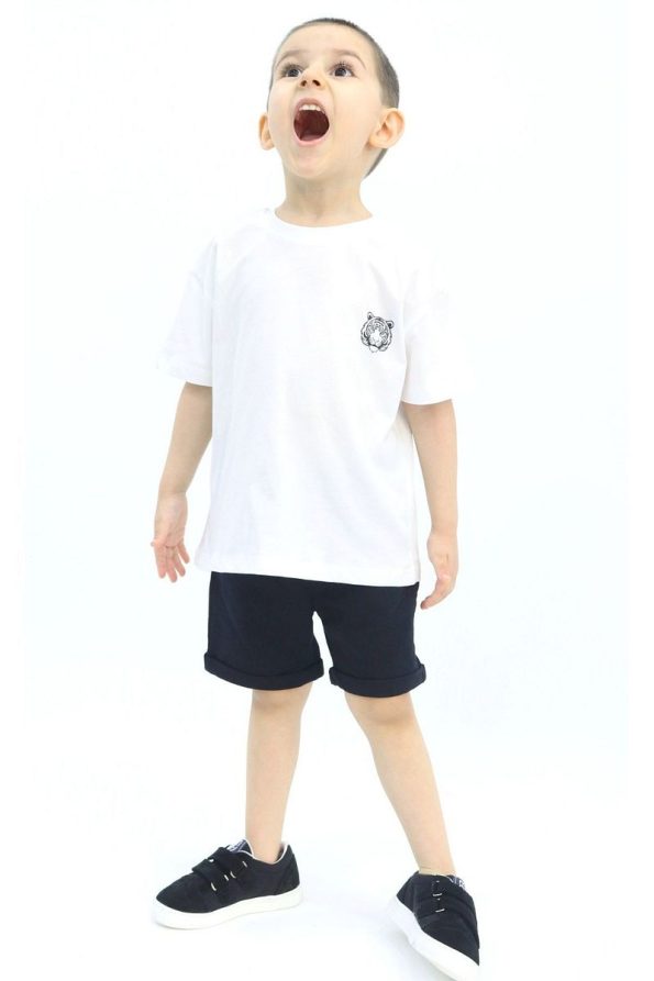 Pumpkin Tiger Boys' Casual Summer Outfit Set in Black and White