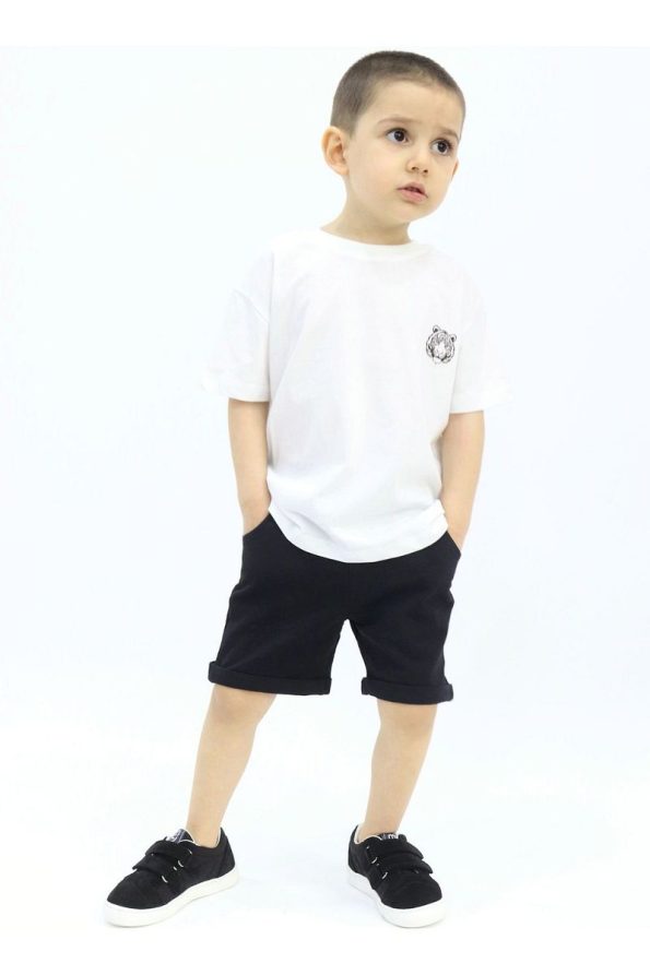 Pumpkin Tiger Boys' Casual Summer Outfit Set in Black and White