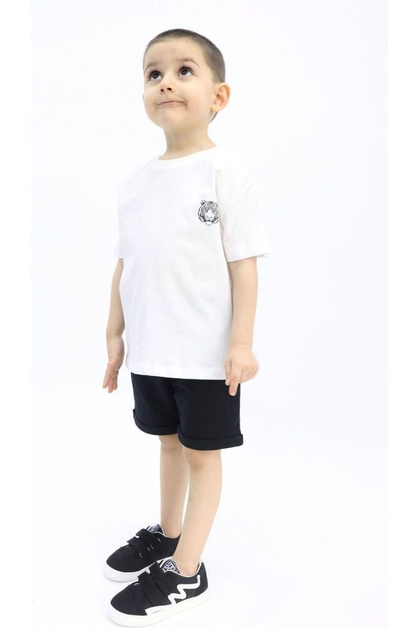 Pumpkin Tiger Boys' Casual Summer Outfit Set in Black and White