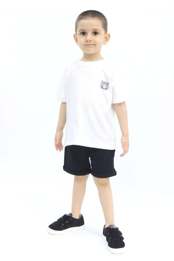 Pumpkin Tiger Boys' Casual Summer Outfit Set in Black and White