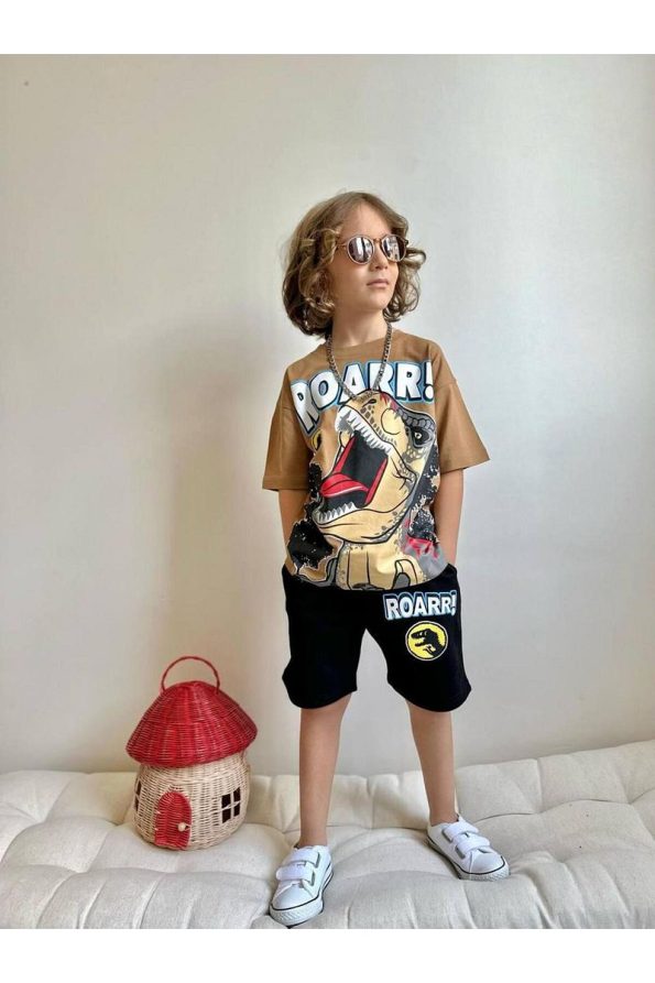 Yiğit Boutique Dinosaur Print Short Set for Boys