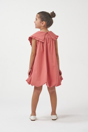 Minipodyum Girls' Bow Collar Woven Summer Balloon Dress