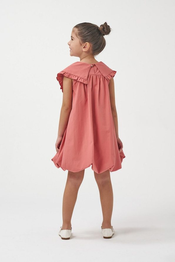 Minipodyum Girls' Bow Collar Woven Summer Balloon Dress