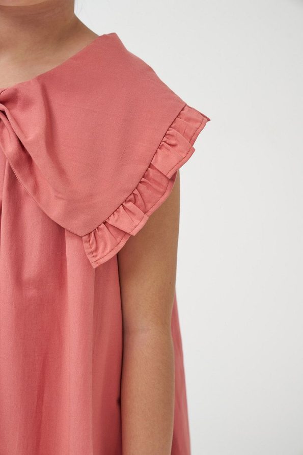 Minipodyum Girls' Bow Collar Woven Summer Balloon Dress