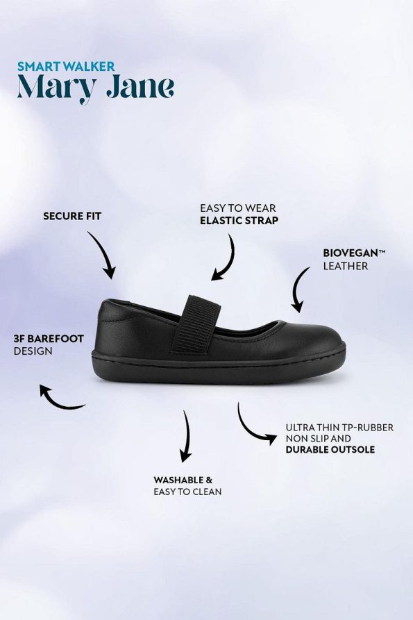 HOPFRÖG Smart Walker Mary Jane Stylish Black Barefoot Girls' Ballet Flats