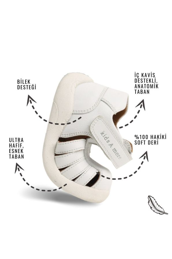 Kids A More Winco Soft Leather Single Velcro First Step Sandals White