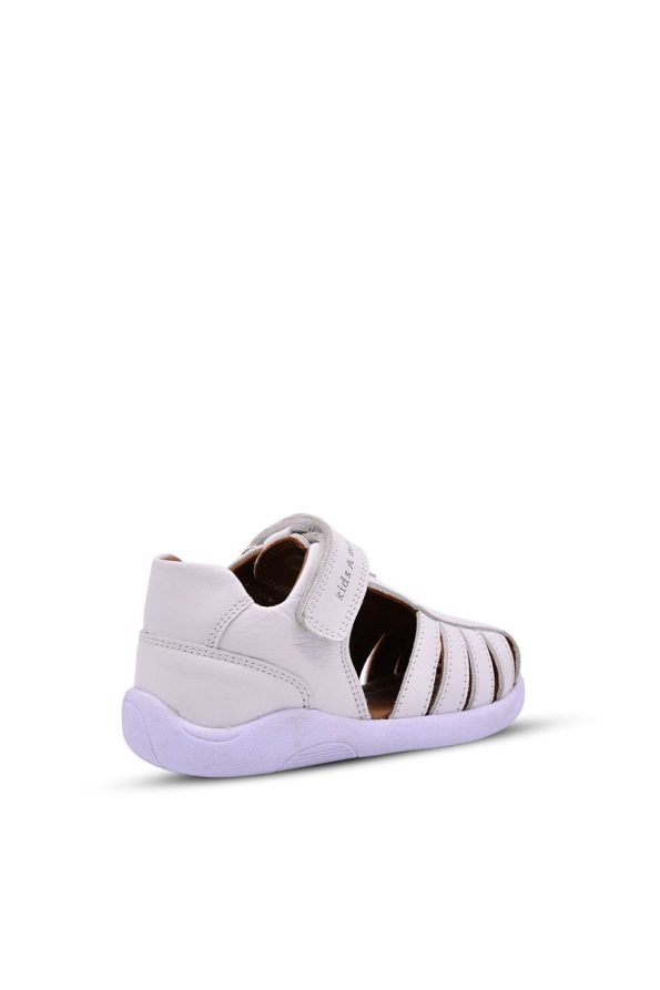 Kids A More Winco Soft Leather Single Velcro First Step Sandals White