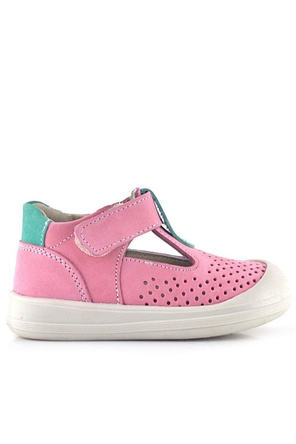 Rakerplus Shaun Genuine Leather Pink Green Velcro Anatomical Baby Sandals