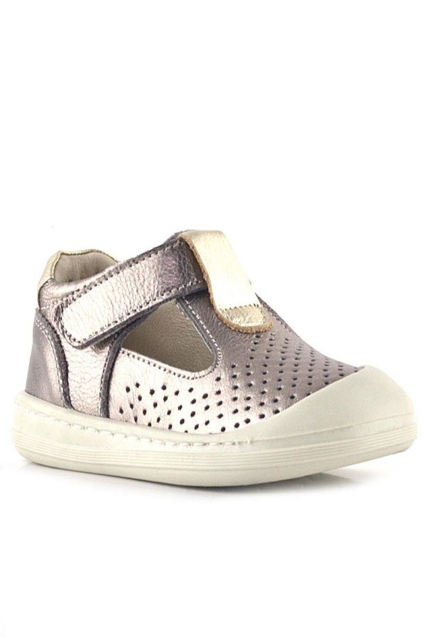Rakerplus Shaun Genuine Leather Gold Velcro Anatomical Baby Girl Sandals