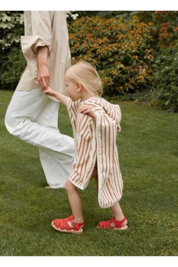 100% Cotton Striped Pink Kids Poncho Towel for Beach and Pool