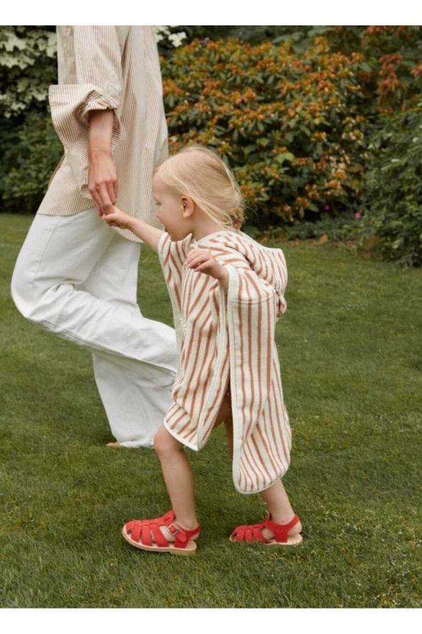 100% Cotton Striped Pink Kids Poncho Towel for Beach and Pool
