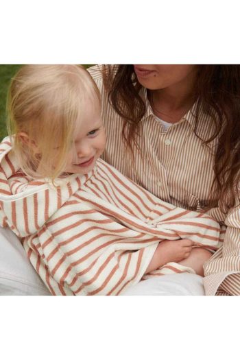 100% Cotton Striped Pink Kids Poncho Towel for Beach and Pool