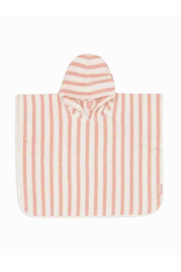 100% Cotton Striped Pink Kids Poncho Towel for Beach and Pool