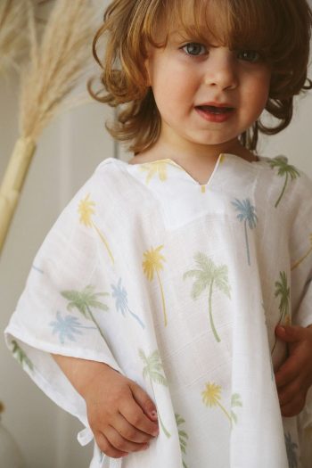 Tarkito Organic Palm Tree Hooded Organic Muslin Poncho 1-5 Years