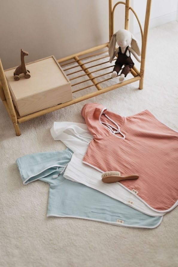 Bedeca 100% Organic Cotton Muslin Poncho - Unisex Baby and Kids Beach Cover-Up