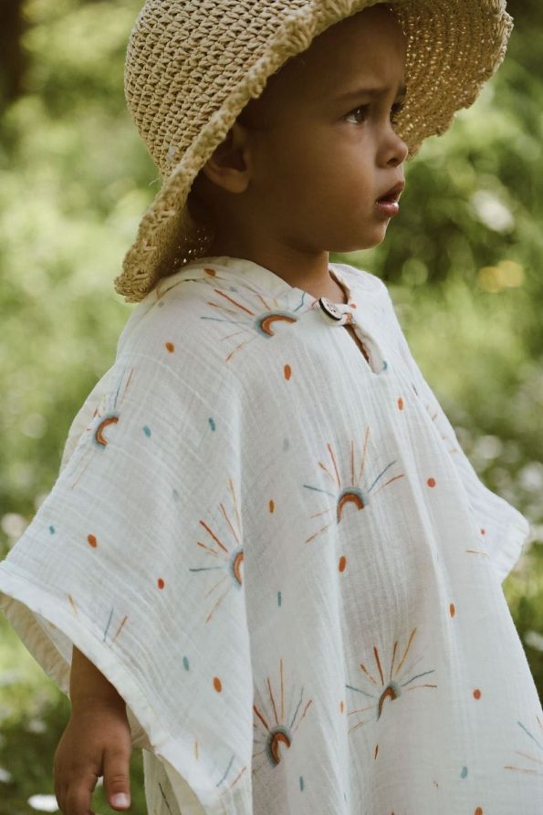 MELLS BABY Organic 100% Cotton Muslin Hooded Beach Poncho Towel