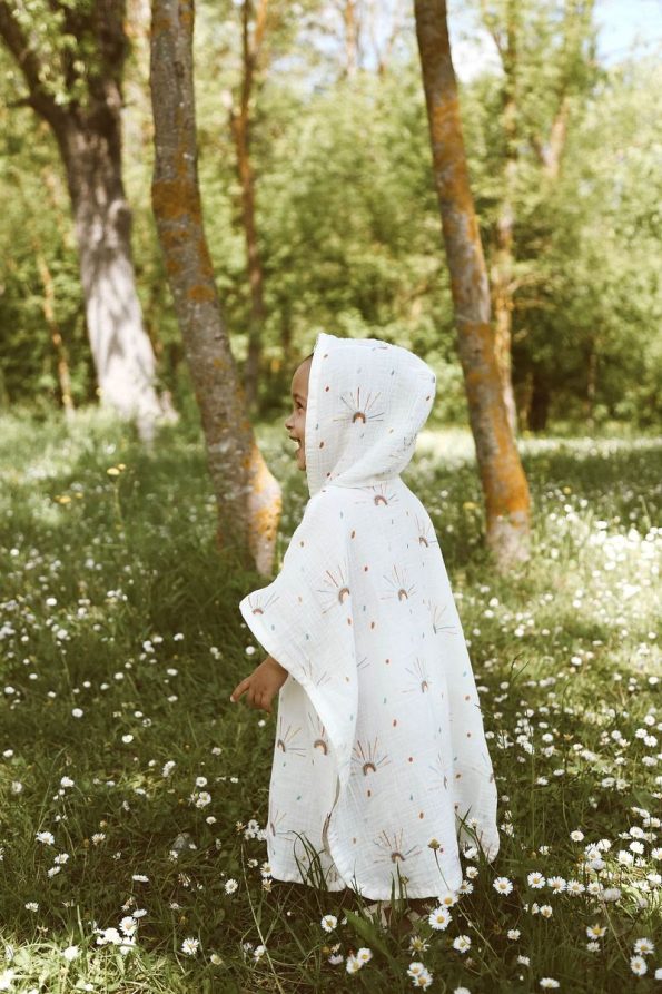 MELLS BABY Organic 100% Cotton Muslin Hooded Beach Poncho Towel