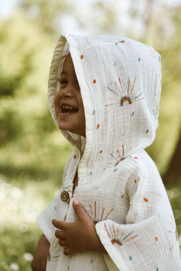 MELLS BABY Organic 100% Cotton Muslin Hooded Beach Poncho Towel