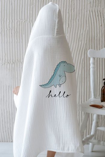 Tuğba Swaddle 4-Layer Muslin Hooded Towel - Pure Baby Series - Blue Dinosaur