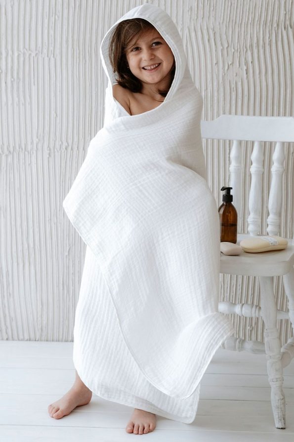 Tuğba Swaddle 4-Layer Muslin Hooded Towel - Pure Baby Series - Blue Dinosaur