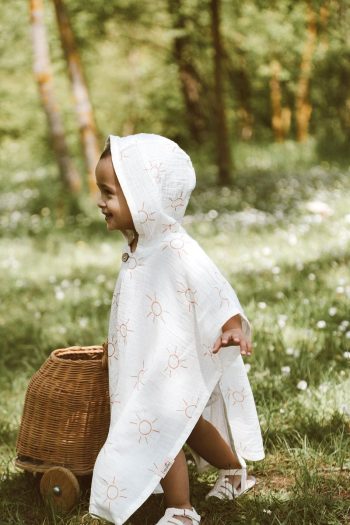MELLS BABY Organic 100% Cotton Muslin Hooded Beach Poncho Towel for Kids