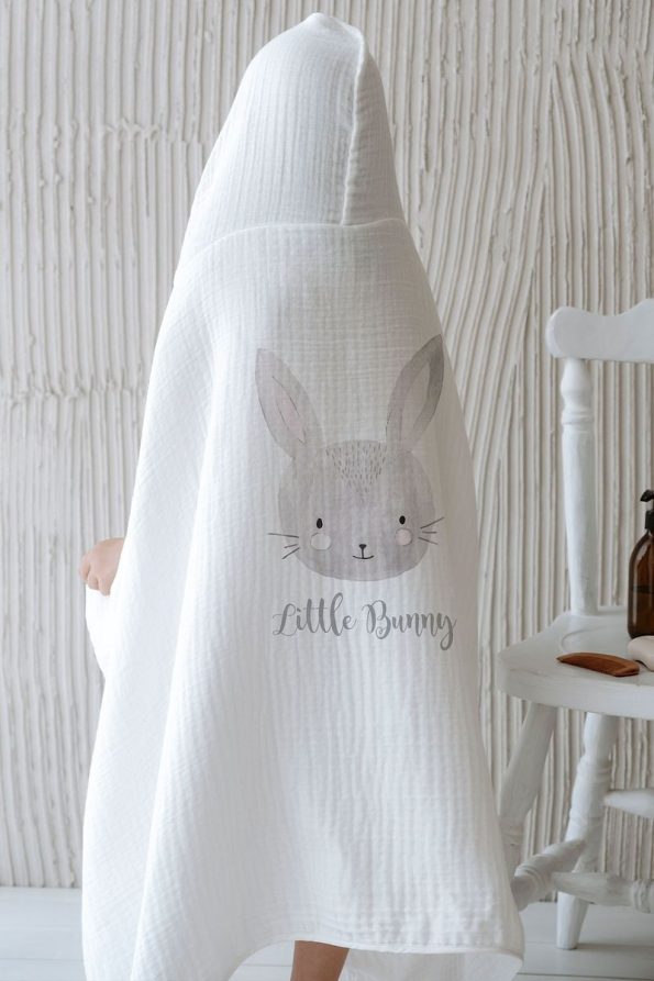 Tuğba Swan 4-Layer Muslin Hooded Towel - For Baby Series - Sketch Bunny