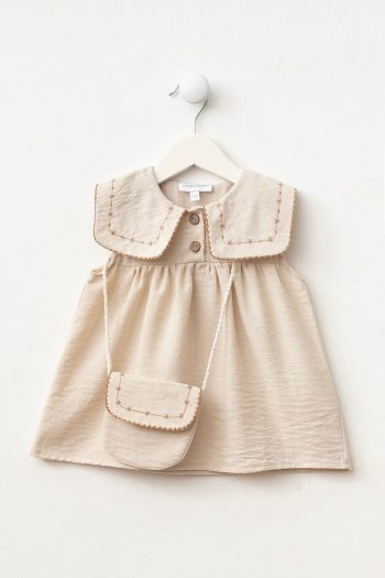 Embroidered Collar Dress with Bag for Baby Girls