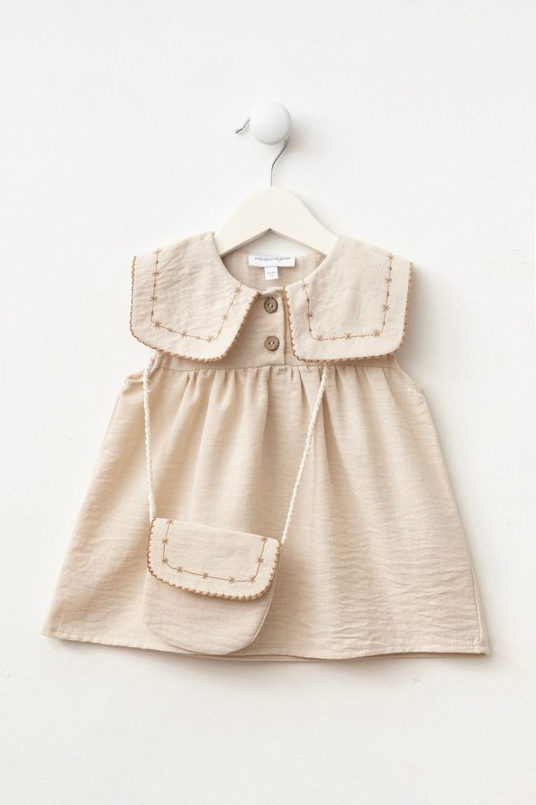 Embroidered Collar Dress with Bag for Baby Girls